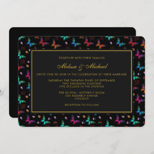 Elegant Butterfly Pattern on Black Wedding Invite