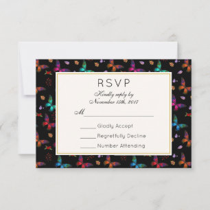 Elegant Butterfly Pattern on Black Wedding RSVP Card