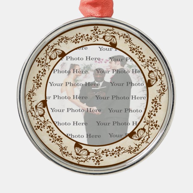 Elegant Butterfly Round Silver Ornament (Front)