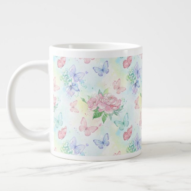 Elegant Butterfly Seamless Print Large Coffee Mug (Left)
