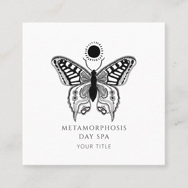Elegant Butterfly Sun Day Spa Square Business Card (Front)