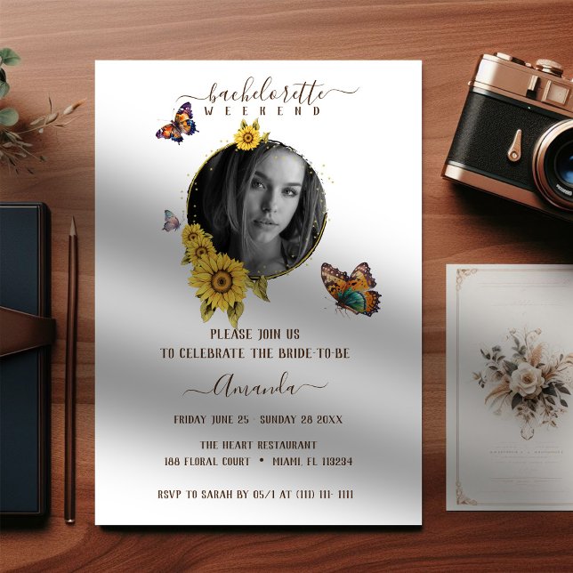 Elegant Butterfly Sunflowers Bachelorette Weekend Invitation (Creator Uploaded)