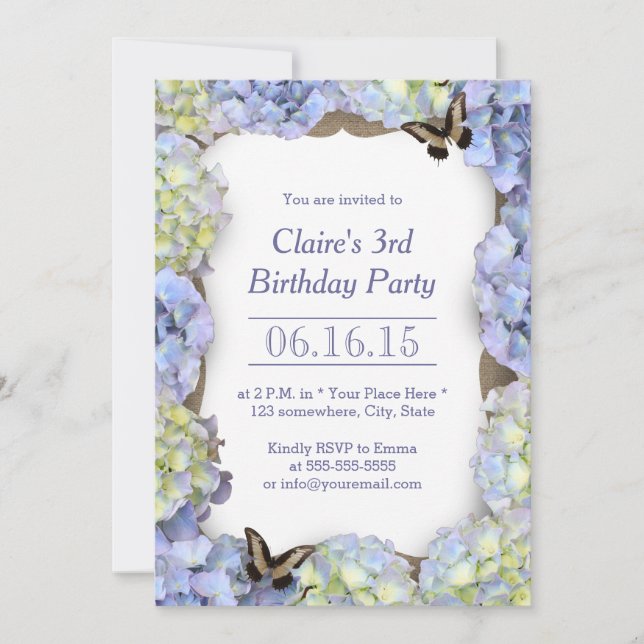 Elegant Butterfly Vintage Floral Birthday Party Invitation (Front)