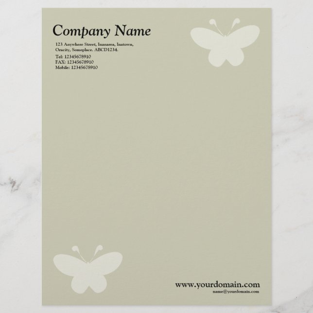 Elegant Butterfly - Warm Beige Letterhead Design (Front)
