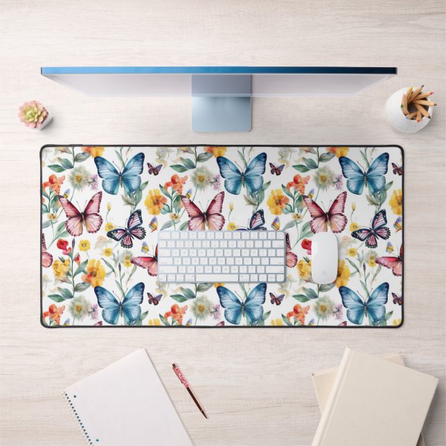 Elegant Butterfly Watercolor Floral Pattern Desk Mat (Office 1)