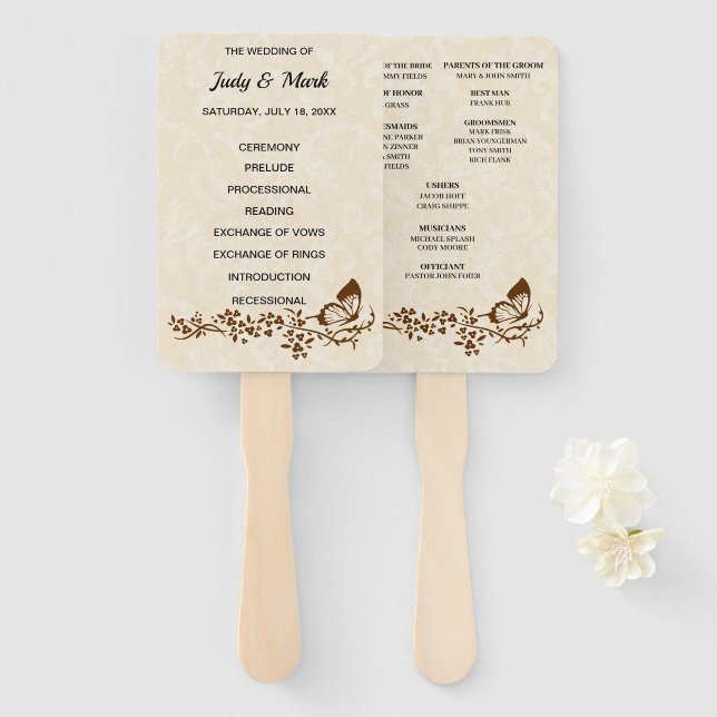 Elegant Butterfly Wedding Program Hand Fan (Front and Back)