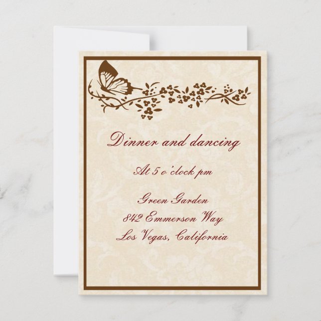 Elegant Butterfly Wedding Reception Cards (Front)