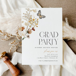 Elegant Butterfly Wildflower Graduation Invitation