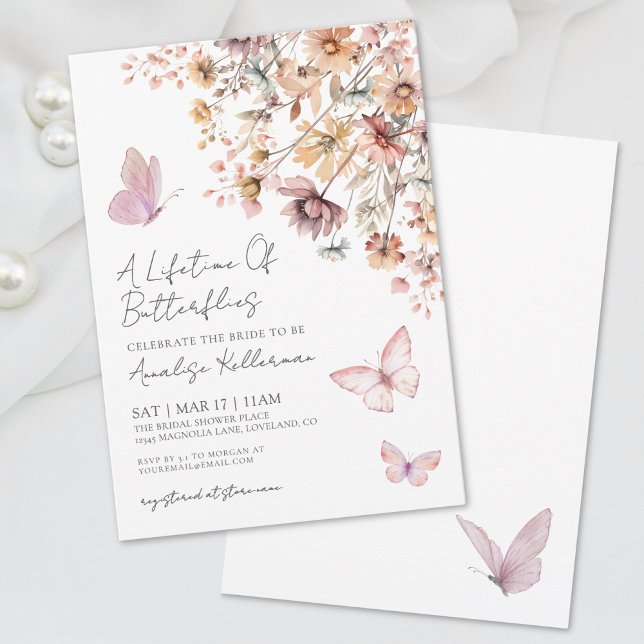 Elegant Butterfly Wildflowers Bridal Shower Invitation (Elegant Butterfly Wildflowers Bridal Shower Invitation)