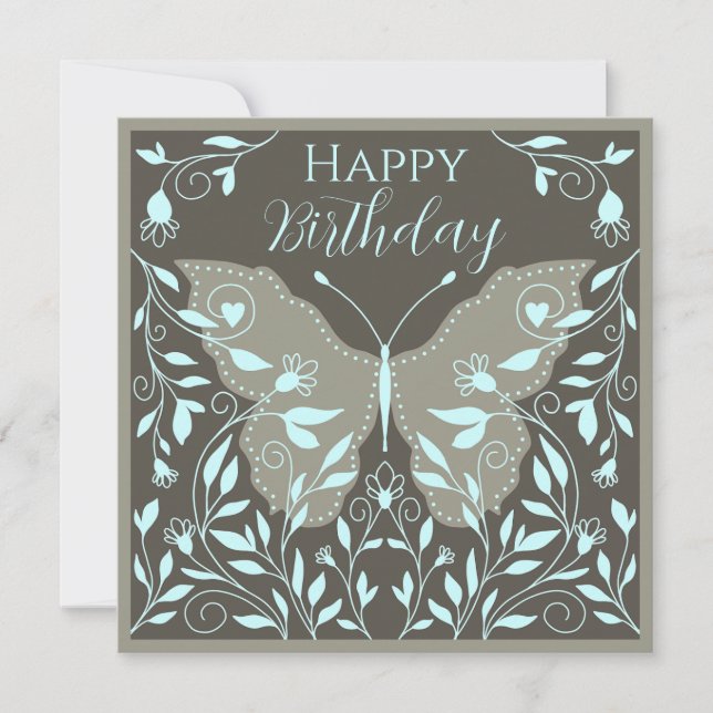 Elegant Butterfly With Vines Happy Birthday   Card (Front)