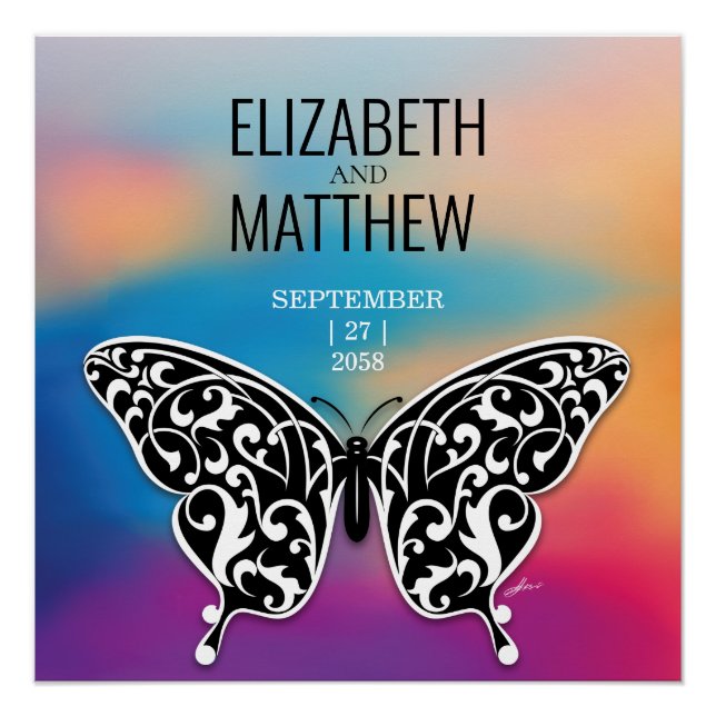 Elegant Buttterfly and Colourful Sunset Design Poster (Front)