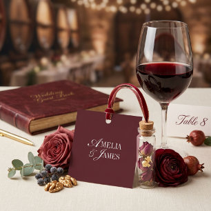 Elegant Cabernet Burgundy Minimalist Wedding Suite Favour Tags