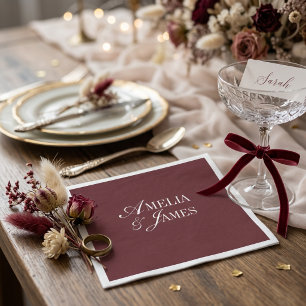 Elegant Cabernet Burgundy Minimalist Wedding Suite Napkin