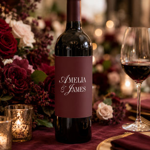Elegant Cabernet Burgundy Minimalist Wedding Suite Wine Label