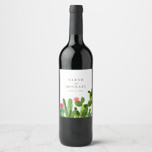 Elegant Cactus Garden Wedding Wine Label