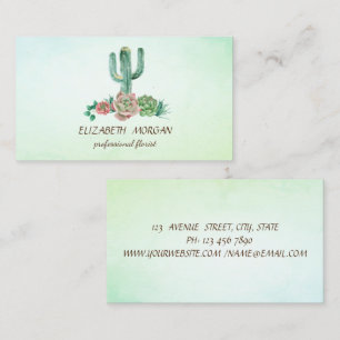 Elegant Cactus Succulent Green Florist Business Card