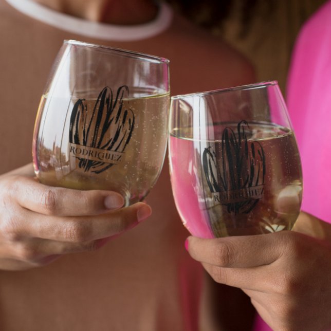 Elegant Cactus | Wedding Monogram Stemless Wine Glass (Creator Uploaded)