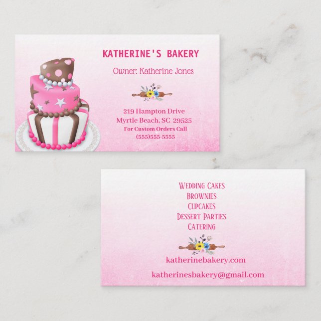Elegant Cake Bakery Business Cards (Front/Back)