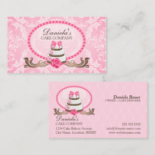 Elegant Cake Bakery Damask Business Card