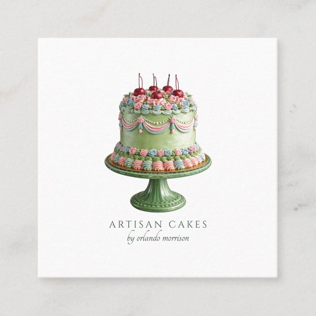 Elegant Cake Bakery  Square Business Card (Front)