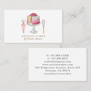 Elegant Cake Bakery Watercolor Cake Business Card