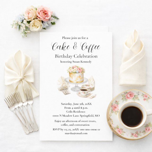 Elegant Cake & Coffee  Birthday Party Invitation (Creator Uploaded)