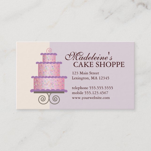 Elegant Cake on Blue Custom Bakery Business Card (Front)