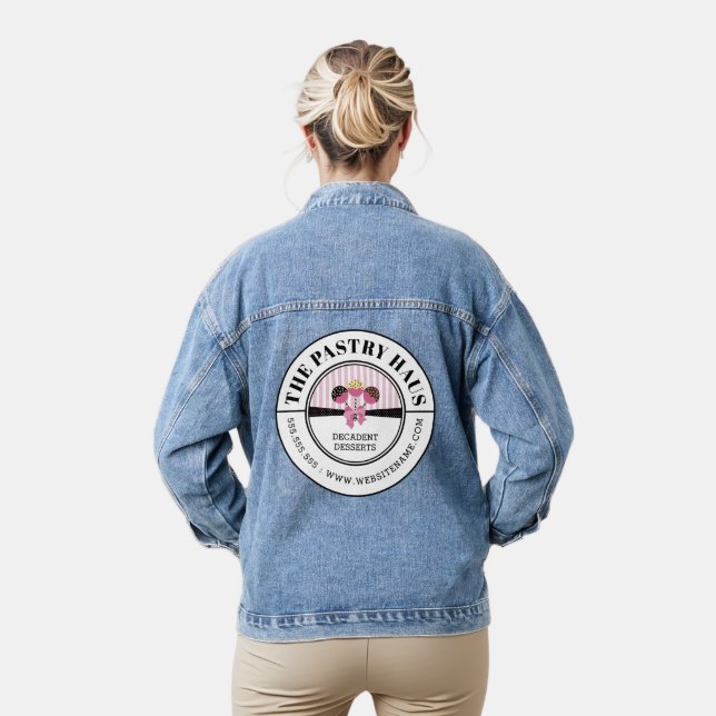Elegant Cake Pops Curved Text Promotional Denim Jacket (Model)