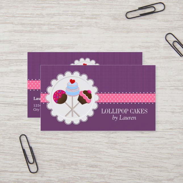 Elegant Cake Pops in Purple Business Card (Front/Back In Situ)