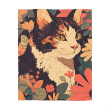 Elegant Calico Cat in Floral Garden