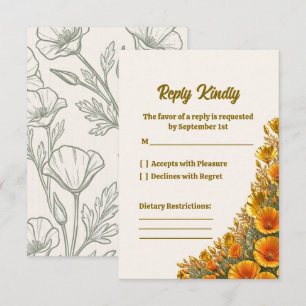 Elegant California Poppy Wedding RSVP Card