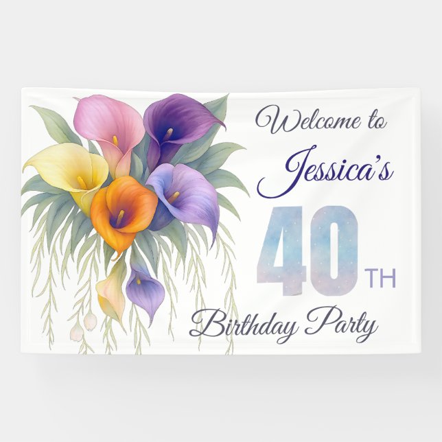 Elegant Calla Lily 40th Birthday Milestone Banner (Horizontal)
