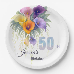 Elegant Calla Lily 50th Birthday Milestone Paper Plate