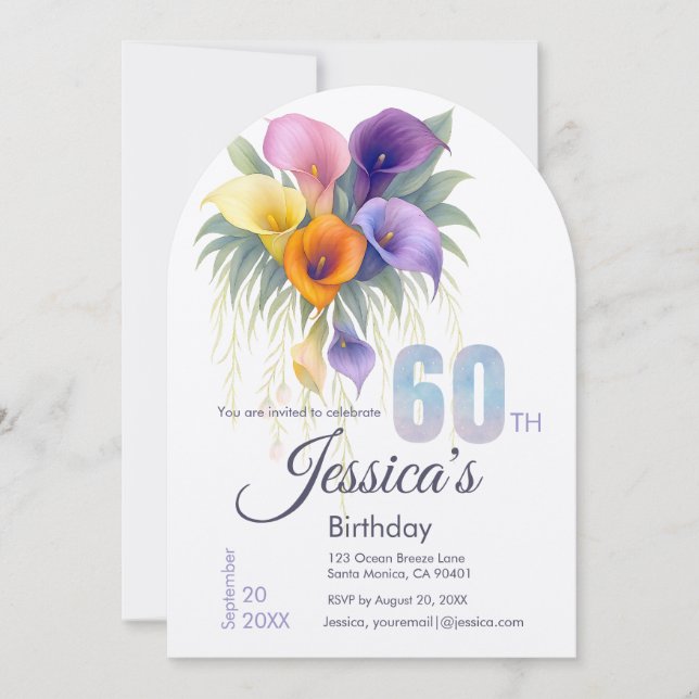 Elegant Calla Lily 60th Birthday Milestone Invitation (Front)