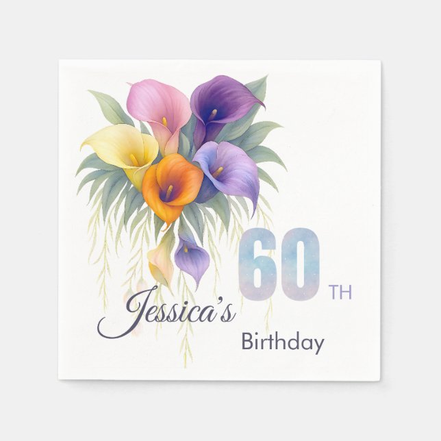 Elegant Calla Lily 60th Birthday Milestone Napkin (Front)