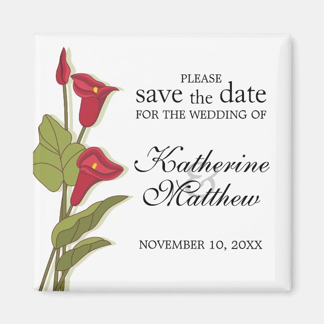 Elegant Calla Lily In Magenta Save The Date Magnet (Front)
