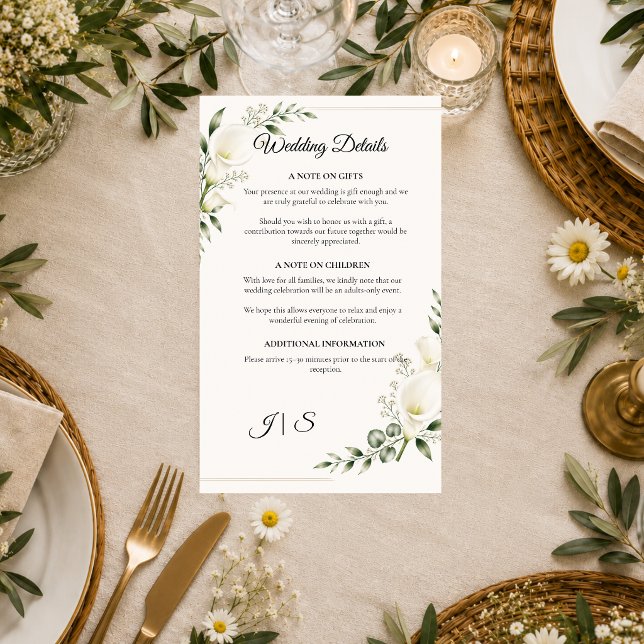 Elegant Calla Lily Minimalism Wedding  Enclosure Card (Creator Uploaded)