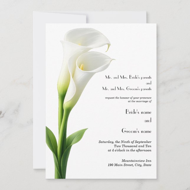 Elegant Calla Lily Wedding Invitation Beige  (Front)