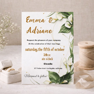 Elegant Calla Lily Wedding Invitation Gold Script