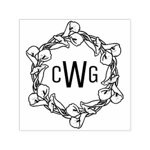 Elegant Calla Lily Wreath 3 Initial Monogram #1 Self-inking Stamp