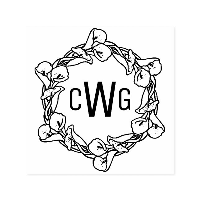Elegant Calla Lily Wreath 3 Initial Monogram #1 Self-inking Stamp (Design)