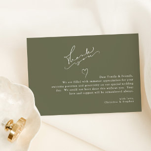 Elegant Callifgraphy Sage Green Simple Wedding Thank You Card