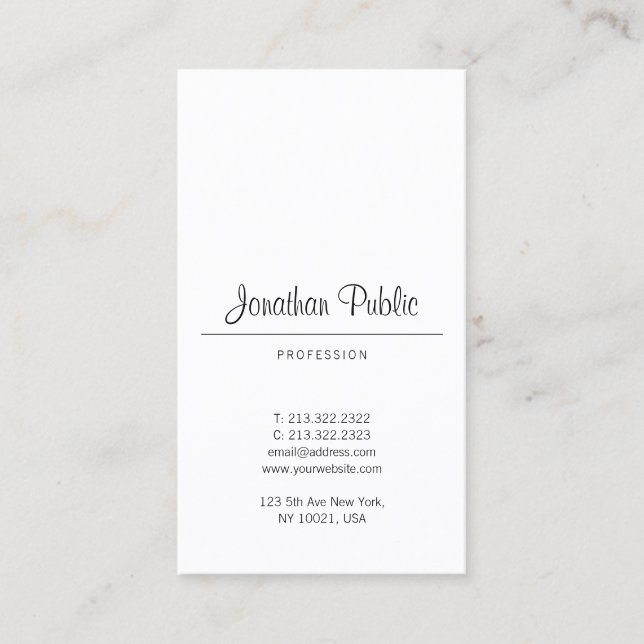 Elegant Calligraphed Script Trendy Sleek Plain Business Card (Front)