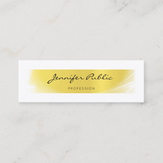Elegant Calligraphed Trendy Gold Professional Luxe Mini Business Card (Front)
