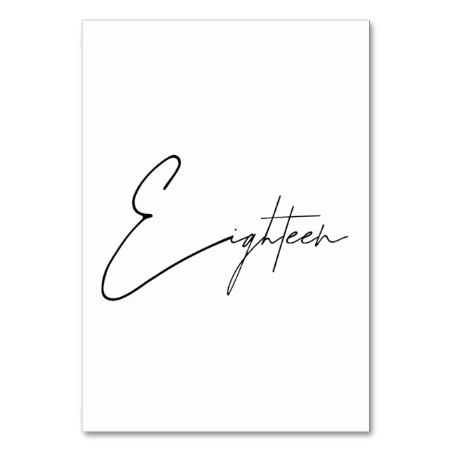 Elegant Calligraphic Wedding Table 18 table Number (Front)