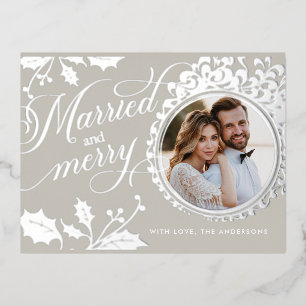 Elegant Calligraphy 1 Photo Foil Holiday Post Card