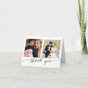 Elegant Calligraphy 3 photo wedding thank you card