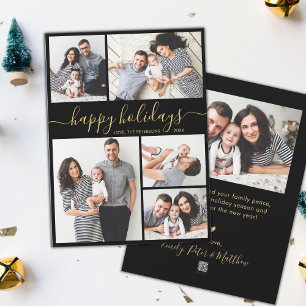 Elegant Calligraphy 5 Photo Collage Christmas  Holiday Card