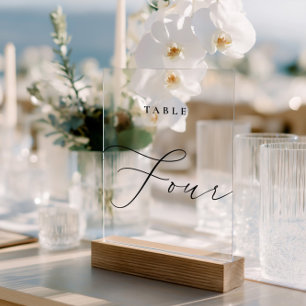 Elegant Calligraphy Acrylic Sign Table Number Four