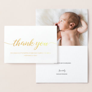 Elegant Calligraphy Baby Baptism thank you photo Foil Card